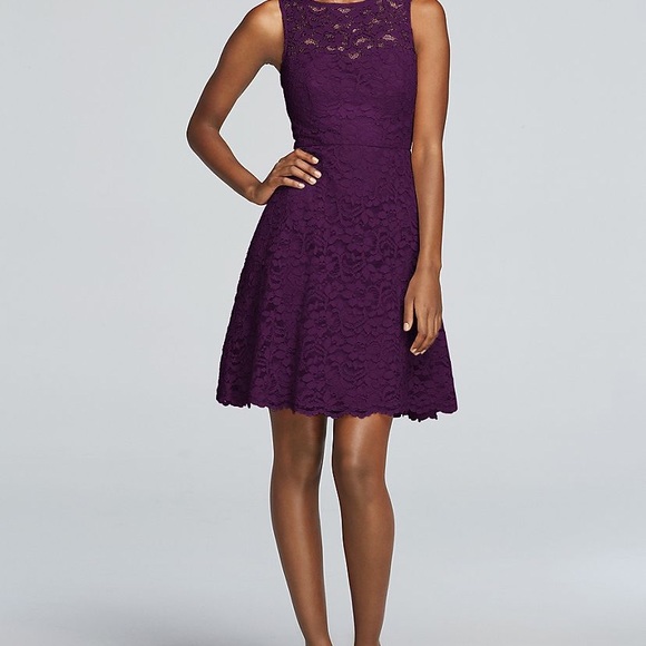Short Sleeveless All Over Lace Bridesmaid Dress - Picture 1 of 7